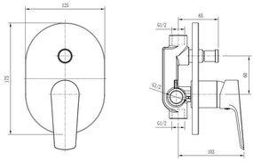 Aqualine - Rubinetto doccia per installazione a scomparsa LOTTA opaco nero