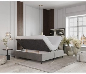 Letto matrimoniale imbottito grigio chiaro con contenitore 200x200 cm Tate - Maison de Rêve