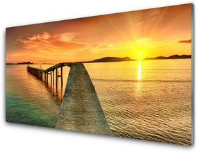 Quadro vetro Mare Sole Ponte Paesaggio 100x50 cm