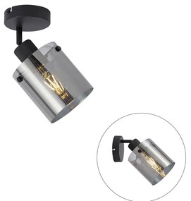 Faretto da parete di design nero con vetro fumé - Domo