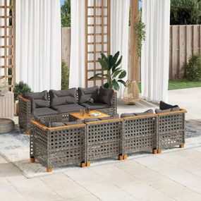 Set divano da giardino 8 pz con cuscini grigio in polyrattan