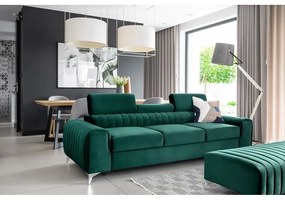 Divano verde allungabile e rivestimento in velluto 261 cm Laurence – ELTAP