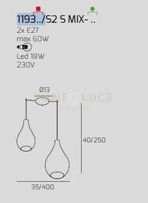 Sosp. ottone sat. 2 luci spostabile vetri (1 medio trasparente+1 gr...