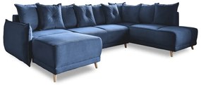 Divano letto angolare in velluto a coste blu scuro (angolo destro a forma di U) Lazy Lukka - Miuform