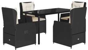 Set da pranzo da giardino 5 pz nero con cuscini in polyrattan