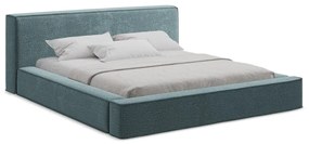 Letto matrimoniale imbottito blu con contenitore e rete inclusi 140x200 cm Noho – Makamii