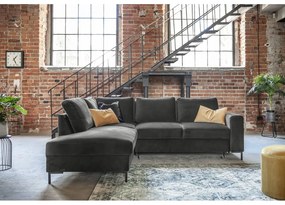 Divano letto angolare in velluto grigio scuro (angolo sinistro) Lofty Lilly - Miuform