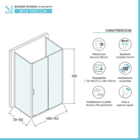 Box doccia 3 lati 80x150x80 con porta scorrevole e vetro stampato   Tay