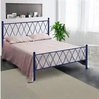 Letto in Ferro Battuto Moderno una piazza e mezza PIRAMIDE cm 120x190 Artigianale colore Blu