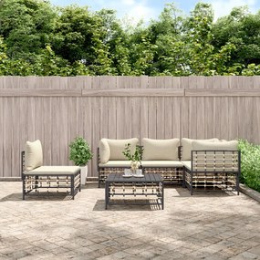 Set divani da giardino 6 pz con cuscini antracite in polyrattan