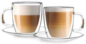 Set di 2 tazze in vetro a doppia parete con piattino , 250 ml Amo - Vialli Design