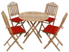 Set Da Pranzo Da Giardino 5 Pz Pieghevole Con Cuscini İn Bambù /