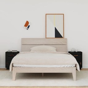Comodini Neri 2 Pz 40x34x55 Cm İn Legno Massello Di Pino /