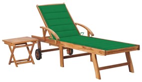 Lettino Prendisole Con Tavolo E Cuscino İn Massello Di Teak /