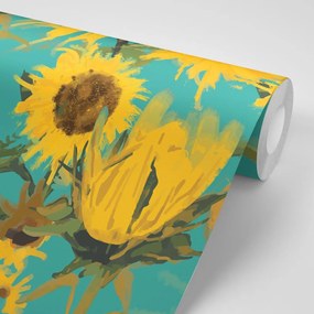 Carta da parati – Girasoli su sfondo blu