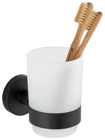 Bicchiere in vetro nero opaco da parete per spazzolini da denti Bosio - Wenko