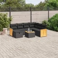 Set Divani da Giardino con Cuscini 8 pz Nero in Polyrattan 3265766