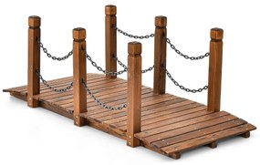 Costway Ponte di legno ad arco con ringhiera con catene, Ponte decorativo per ruscello fattoria cortile giardino Naturale