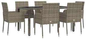 Set da pranzo da giardino 7 pz con cuscini in polyrattan grigio