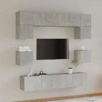 Set Mobili Porta TV 8pz Grigio Cemento in Legno Multistrato 3114409