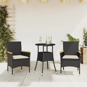 Set Da Pranzo Da Giardino 3 Pz Con Cuscini Polyrattan E Vetro /