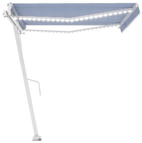 Tenda Automatica con Sensore Vento e LED 400x300 cm Blu Bianca