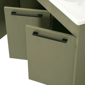 Mobile bagno sospeso 55 cm verde effetto legno con armadietto a specchio Sofia