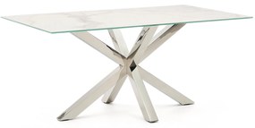 Kave Home - Tavolo Argo porcellanato Kalos bianco e gambe in acciaio inossidabile 160 x 90 cm