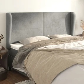 Testiera Ad Orecchio Grigio Chiaro 183x23x118/128 Cm İn Velluto /