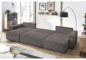 Divano letto angolare a "U" in velluto a coste grigio scuro Nihad - Bobochic Paris