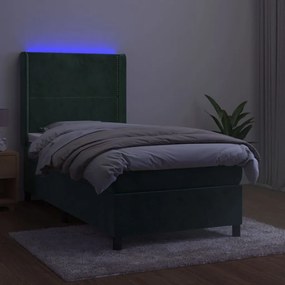 Letto a molle con materasso e led verde scuro 80x200cm velluto