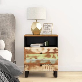 Comodino 50x33x62cm Legno Massello Recupero E Legno Multistrato /