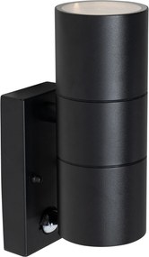 Lampada da parete per esterno nera a 2 luci AR70 con sensore di movimento - Duo