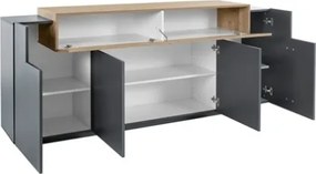 Credenza Moderna A 4 Ante 200x45x85,5 Antracite E Rovere Corona