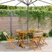 Sedie Giardino Pieghevoli 4pz Beige Polyrattan e Legno Massello 3214598