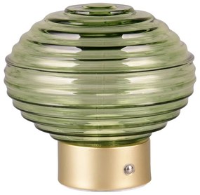 Lampada da tavolo LED dimmerabile in verde e oro con paralume in vetro (altezza 14,5 cm) Earl - Trio