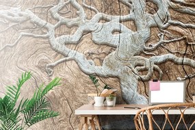 Carta da parati – Albero Astratto su Legno in Beige