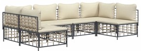 Set divani da giardino 6 pz con cuscini antracite in polyrattan