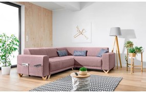 Divano angolare rosa allungabile e con contenitore (con penisola a destra/a L) Classy Sophie – Miuform