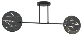 Plafoniera 2 Luci Plutone In Acciaio Nero A Bracci E Diffusori A Cerchio