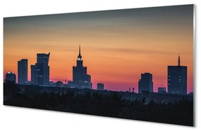 Quadro vetro Panorama del tramonto a varsavia 100x50 cm