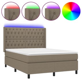 Letto a Molle con Materasso e LED Tortora 140x190 cm in Tessuto