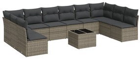 Set divani da giardino 11 pz con cuscini in polyrattan grigio