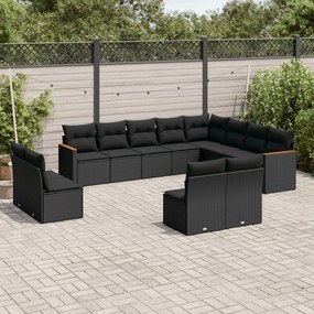 Set divani da giardino 12 pz con cuscini nero in polyrattan