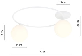 Plafoniera Minimal 2 Luci Sopra In Acciaio Bianco E Sfere In Vetro Bianco