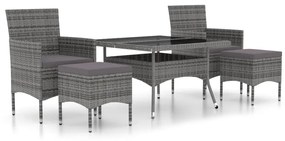 Set pranzo da giardino 5 pz polyrattan e vetro temperato grigio