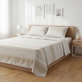 Completo letto matrimoniale righe beige grigie