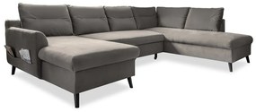Divano letto a U in velluto grigio scuro, angolo destro Stylish Stan - Miuform