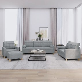 Set Divani 4 Pz Con Cuscini Grigio Chiaro İn Tessuto /