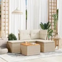 Set Divano da Giardino 5 pz con Cuscini Beige in Polyrattan 3255918